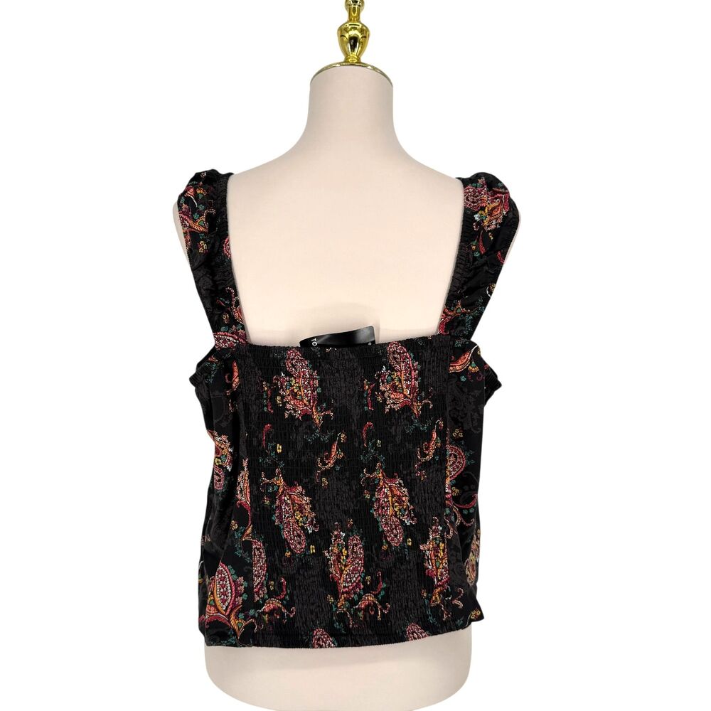 Torrid Challis Smocked Top 1X 14 16 Black Paisley Floral Sweetheart Boho Crop - Picture 10 of 12